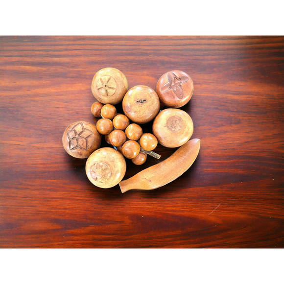 Carved Wooden Fruit Vintage BOHO Home Decor Gift Solid Wood Carved Vintage Fruit - Picture 5 of 8
